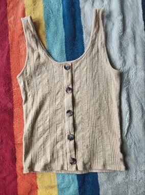 American Eagle Outfitters Yellow Ribbed Faux Button-Front Tank